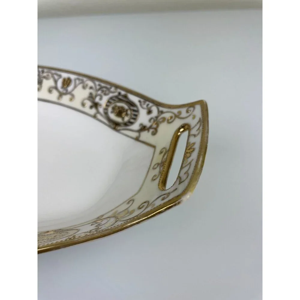 Vintage Hand Painted Nippon Rectangular Serving Platter Gold White Japan